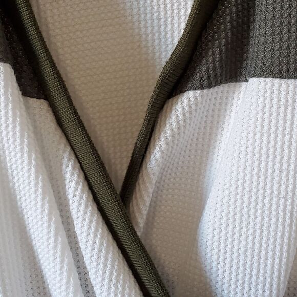 Faux Wrap Blouse Top Womens M Gray White Stripe Waffle Knit Long Sleeve Pullover - Picture 5 of 9